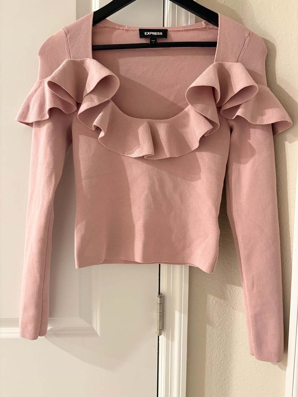 Express Pink Long Sleeve Ruffle Knit Top